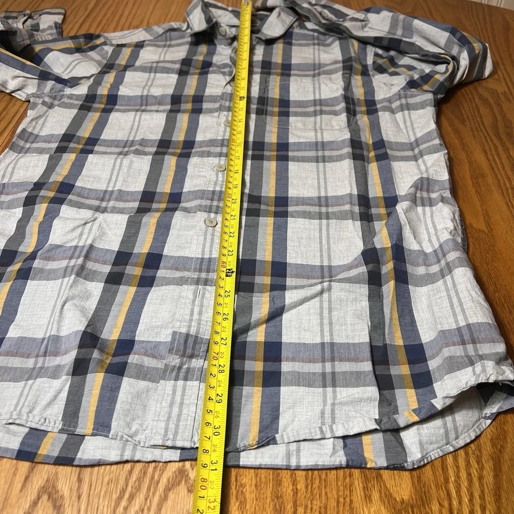 The North Face Mens M Plaid Button Down Shirt Gray Navy Yellow Cotton Outdoor